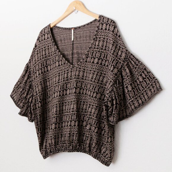 Free People Full Bloom Peasant Top Pullover in Black Flutter Boho Cotton L $98 - Picture 5 of 16